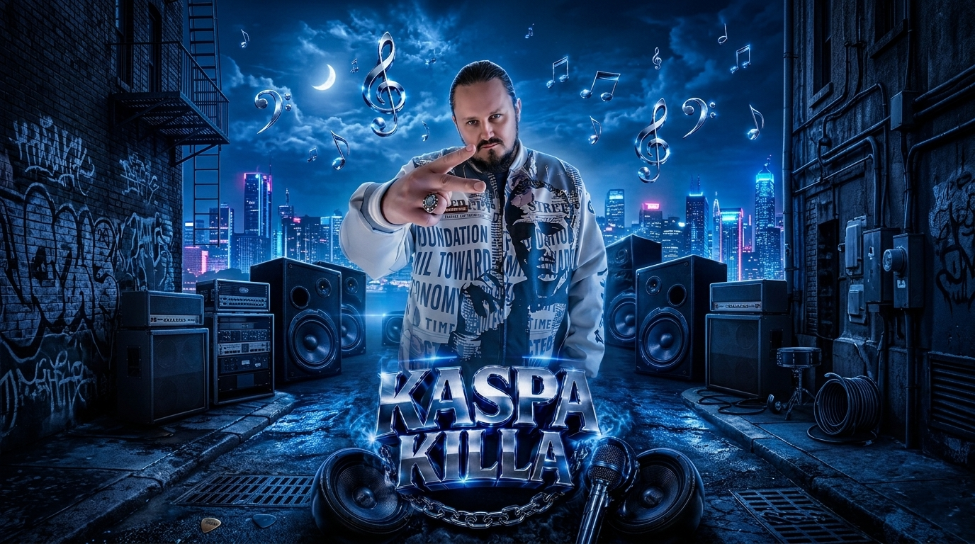 Kaspa Killa collaboration photo in an alley